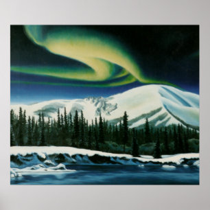 Aurora boreal que pinta o poster da paisagem de