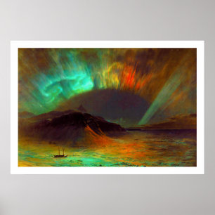 Aurora Borealis pelo impressão da igreja de