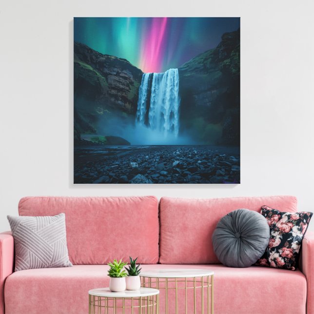 Aurora Waterfall Canvas - Impressão de natureza mí (Insitu(Sala de estar))