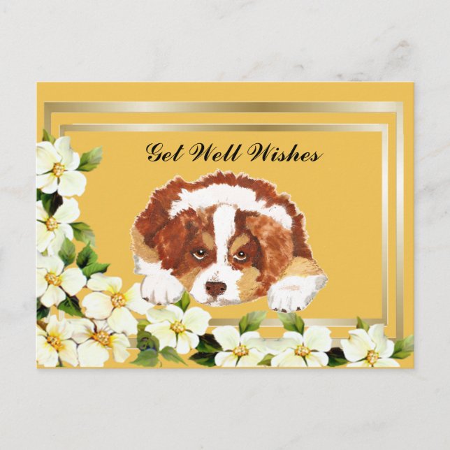 Aussie Red Tri Puppy Obtenha Bem Cartão Postal (Frente)