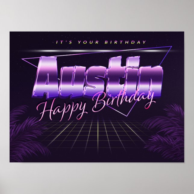 Austin Name Vorname lila retro Poster Geburtstag (Frente)