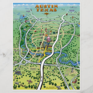 Austin Texas Cartoon Map Flyer
