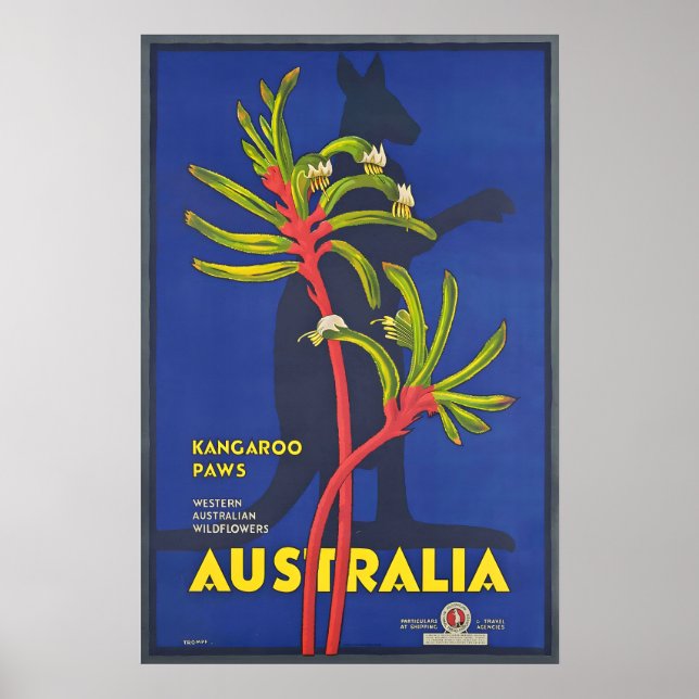 Australia Kangaroo Paws Vintage Travel Poster (Frente)