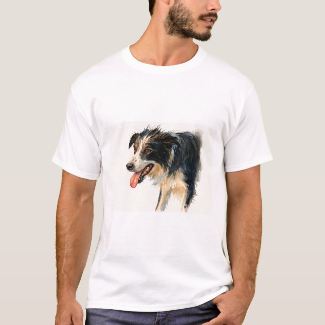 Authentic Watercolor Border Collie T-Shirt (Frente)