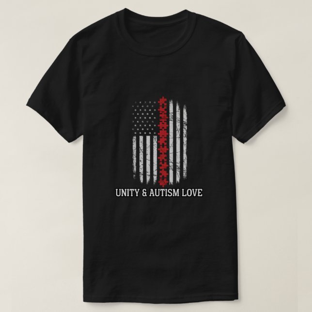 Autism Awareness American Flag Unity T-Shirt (Frente do Design)