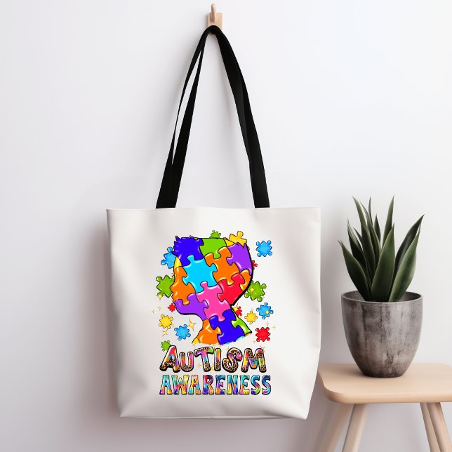 Autism Awareness Boy Puzzle Tote Bag (Criador carregado)