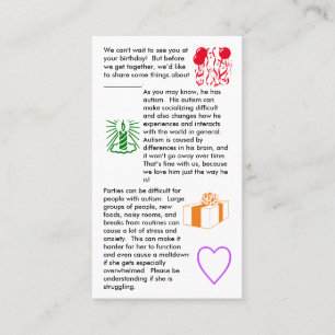 Autism Birthday Girl Cartão de visita