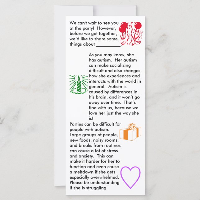 Autism Birthday Girl Flat Card (Frente)