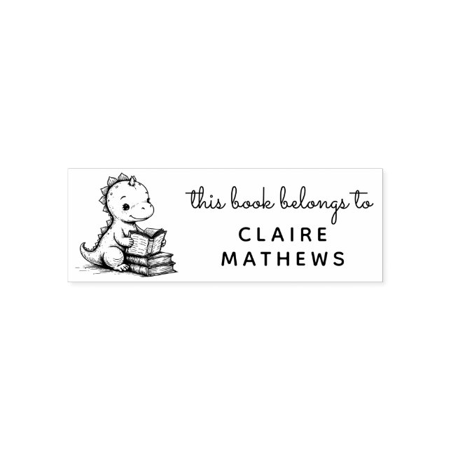Auto Entintado Baby Dino Reader Ex Libris - Carimbo Personalizado (Design)