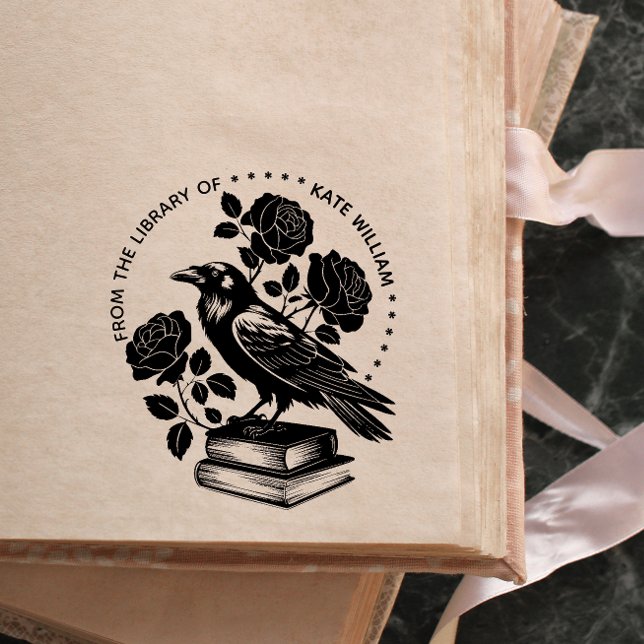 Auto Entintado Carimbo Automático Ex Libris Corvo Floral (Criador carregado)