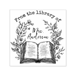 Auto Entintado Carimbo de Biblioteca Floral Personalizada da Vint