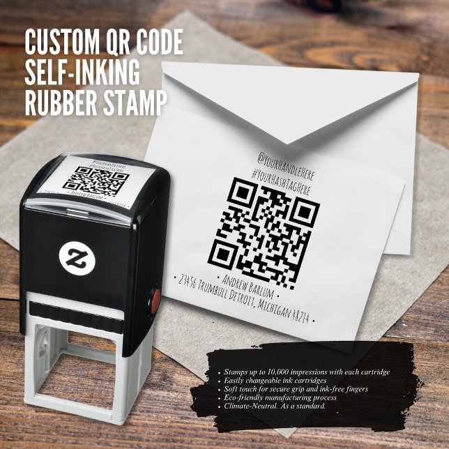 Auto Entintado Carimbo de Borracha de Código QR Personalizado (Custom QR Code Rubber Stamp)