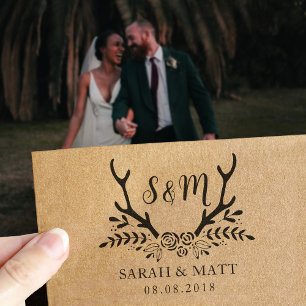 Auto Entintado Carimbo de casamento monograma, salvar a data de a