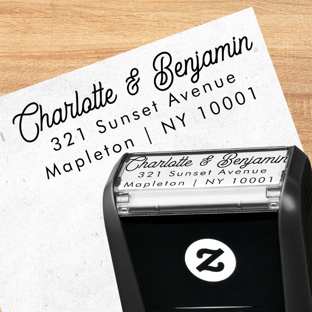 Auto Entintado Carimbo de Endereço de Casamento Chic Script Auto- (Criador carregado)