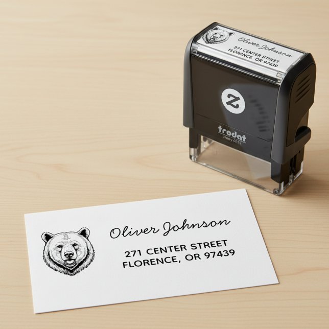 Auto Entintado Carimbo de Endereço de Devolução de Cabeça de Urso (Bear head return address stamp.)