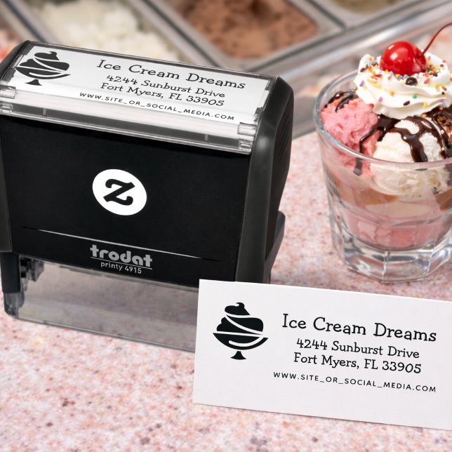 Auto Entintado Carimbo de Endereço de Devolução de Negócios de So (Ice cream store business return address self-inking stamp.)