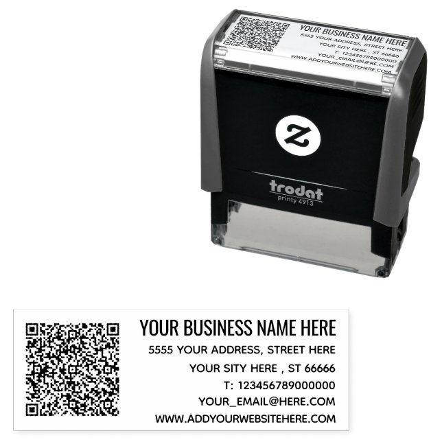 Auto Entintado Carimbo de Endereço Personalizado com Código QR (In Situ)