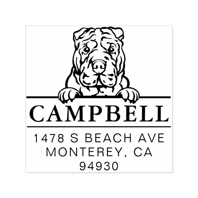 Auto Entintado Carimbo de Endereço Personalizado de Cão Shar Pei  (Design)