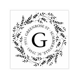 Auto Entintado Carimbo de Endereço Russo Wreath Monograma