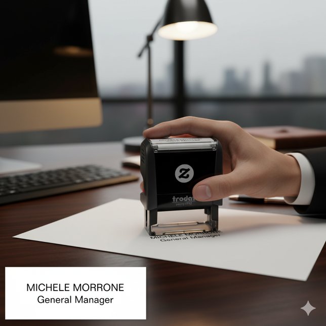 Auto Entintado Carimbo de Escritório Personalizado com Nome e Car (Custom Office Stamp Featuring Name and Job Title)