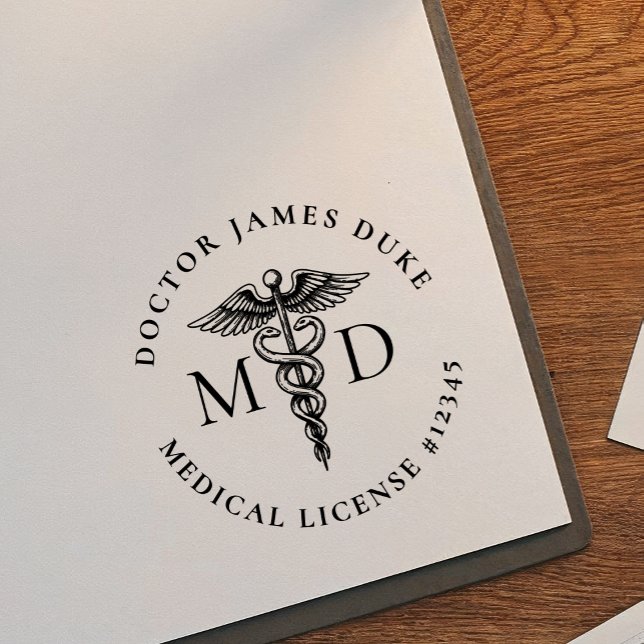 Auto Entintado Carimbo de Médico com Símbolo do Caduceu (Criador carregado)