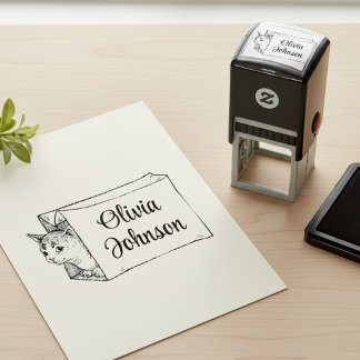 Auto Entintado Carimbo de Nome de Assinatura de Gatinho Fofo em u