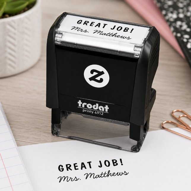 Auto Entintado Carimbo de Professor | Ferramenta Personalizada de (Custom classroom reward stamp with teacher name for grading, journals, and worksheets)