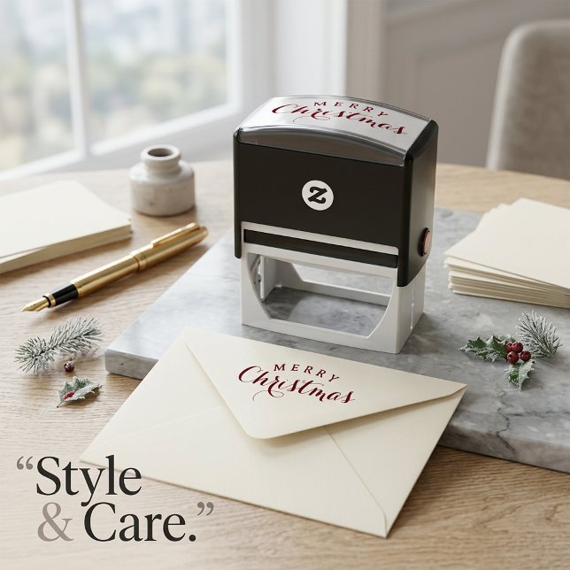 Auto Entintado Carimbo de Texto Natal Feliz com Tinta Automática  (Stylish Merry Christmas Text Self Inking Stamp Art)