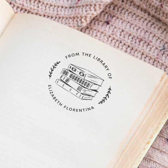 Auto Entintado Da Biblioteca De | Carimbo Simples de Livro Modern (Stamp Mockup)
