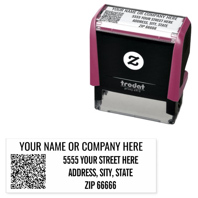 Auto Entintado Exemplo de Carimbo de Nome Endereço com Código QR  (In Situ)