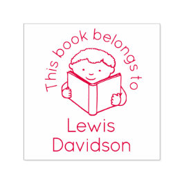 Auto Entintado Garoto lendo livro nome crianças carimbo de biblio