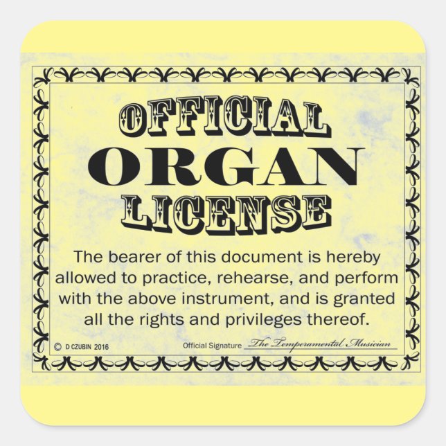Autocolante da Praça de Licença do Órgão (Frente)