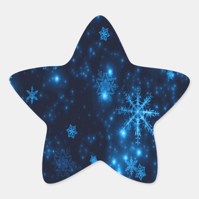 Autocolante de estrelas com flocos de neve azuis e (Frente)