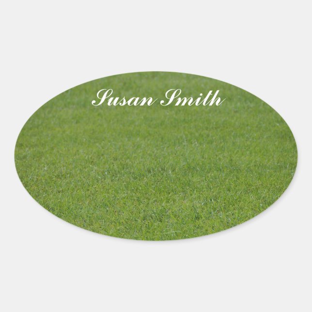 Autocolante de fotos Oval com nome - grama verde (Frente)