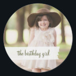 Autocolante de fotos personalizável<br><div class="desc">Adicione sua foto e personalize o texto! Excelente para qualquer ocasião - festas de aniversário,  chás de fraldas,  chás de panela,  casamentos,  convites e muito mais!</div>