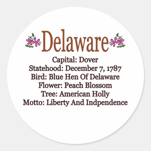 Autocolante de Informações do Estado Delaware (Frente)
