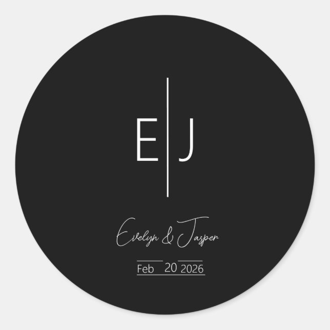 Autocolante de Iniciais de Nome Preto Moderno (Frente)