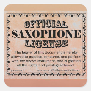 Autocolante de Quadrado de Licença Saxofone