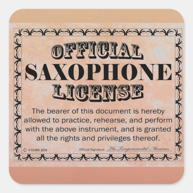 Autocolante de Quadrado de Licença Saxofone (Frente)