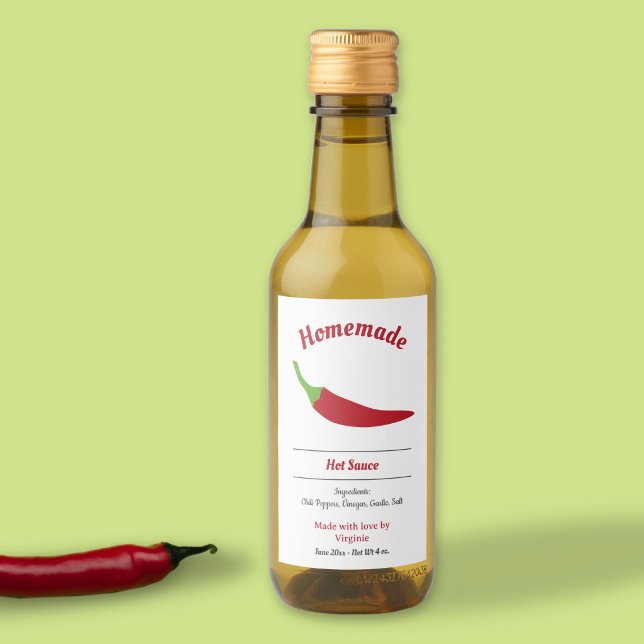 Autocolante de rótulo de molho quente caseiro - Pe (Homemade Hot Sauce Label Sticker - Red Pepper)