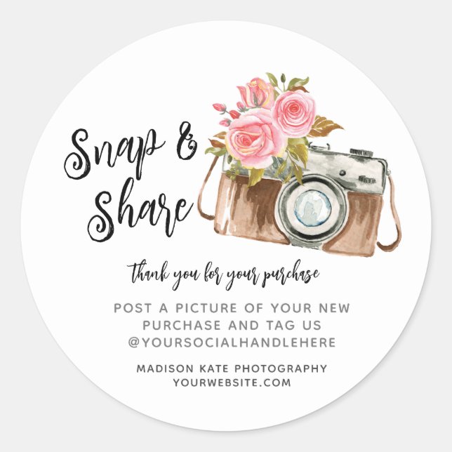 Autocolante de vendas da câmera Snap e Share (Frente)