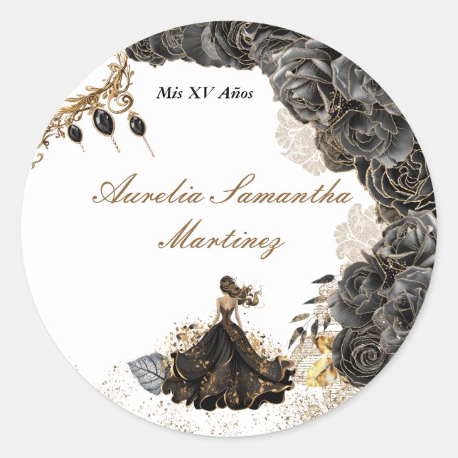 Autocolante negro e Dourado Quinceañera (Frente)