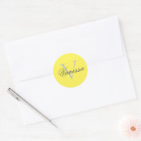 Autocolante redondo clássico amarelo monograma per