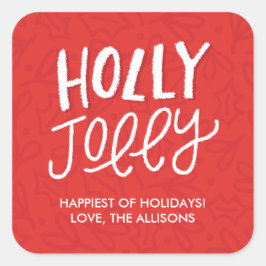 Autocolantes de Natal Holly Jolly com Mão - Vermel