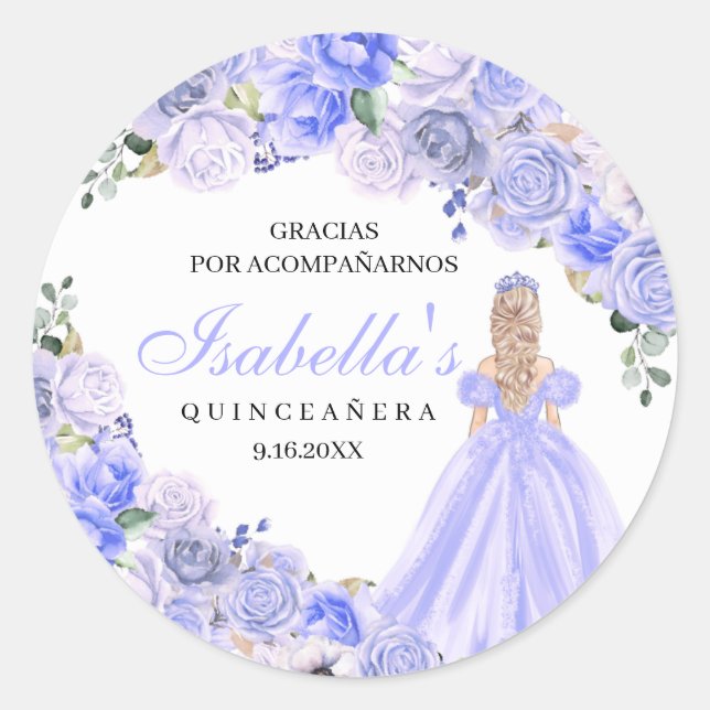 Autocolantes de Quinceanera Azul Periwinkle (Frente)