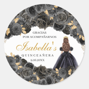 Autocolantes de Quinceanera, Floral, Pretos e Dour
