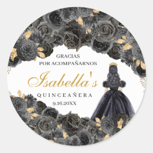 Autocolantes de Quinceanera, Floral, Pretos e Dour