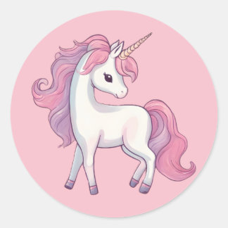 Autocolantes redondos Unicorn - Rosa