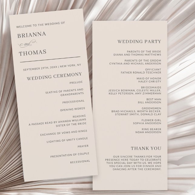 Autumn Beige Simple Elegant Weding Program (Personalize this simple elegant wedding program template with  your wedding day info.)