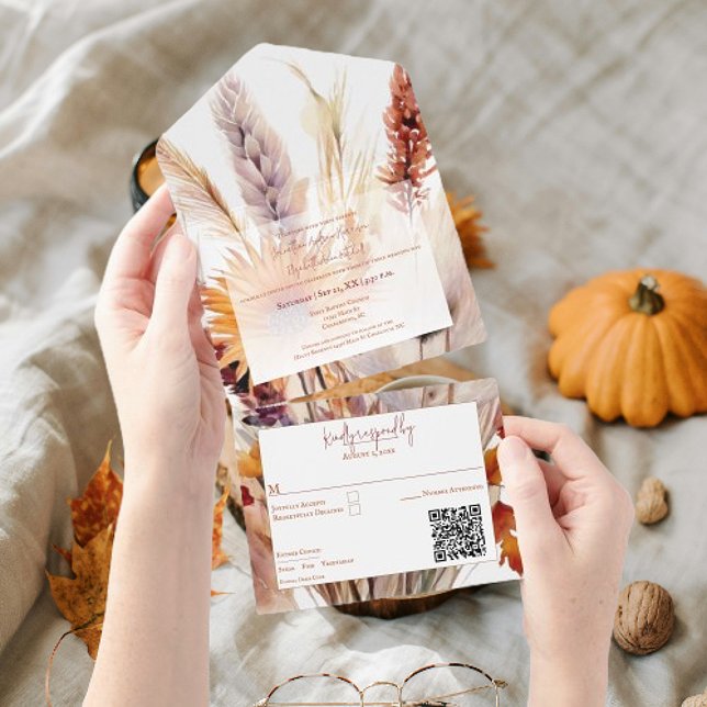 Autumn Boho Floral Wedding | Branco (Autumn Boho Floral White Wedding All in One Invitation)